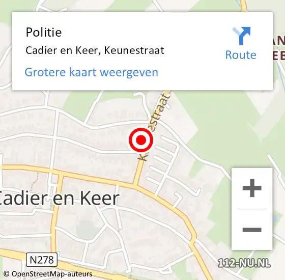 Locatie op kaart van de 112 melding: Politie Cadier en Keer, Keunestraat op 5 mei 2024 11:08