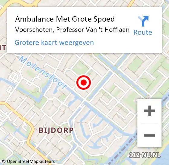 Locatie op kaart van de 112 melding: Ambulance Met Grote Spoed Naar Voorschoten, Professor Van 't Hofflaan op 5 mei 2024 11:28