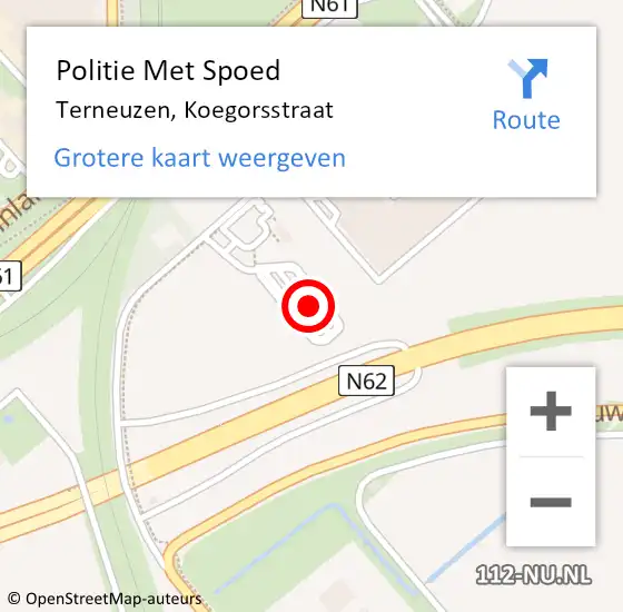 Locatie op kaart van de 112 melding: Politie Met Spoed Naar Terneuzen, Koegorsstraat op 5 mei 2024 11:46