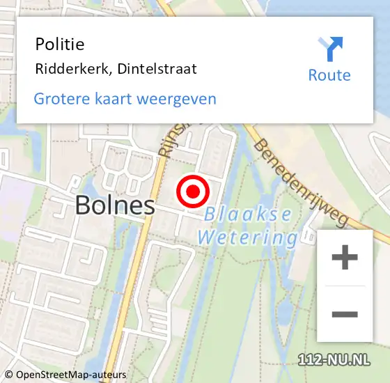 Locatie op kaart van de 112 melding: Politie Ridderkerk, Dintelstraat op 5 mei 2024 11:49