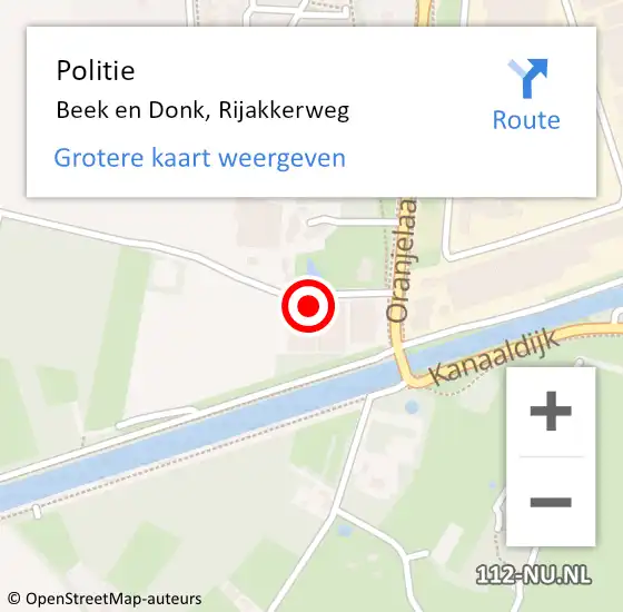 Locatie op kaart van de 112 melding: Politie Beek en Donk, Rijakkerweg op 5 mei 2024 11:50