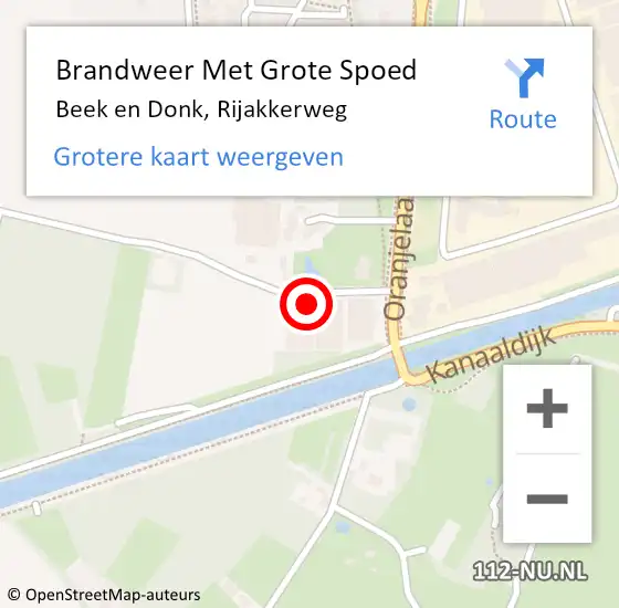 Locatie op kaart van de 112 melding: Brandweer Met Grote Spoed Naar Beek en Donk, Rijakkerweg op 5 mei 2024 11:52