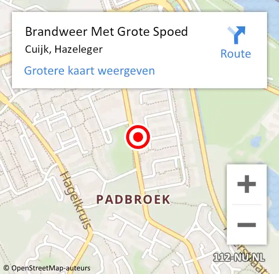 Locatie op kaart van de 112 melding: Brandweer Met Grote Spoed Naar Cuijk, Hazeleger op 5 mei 2024 11:56