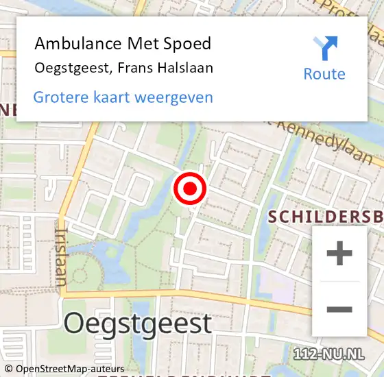 Locatie op kaart van de 112 melding: Ambulance Met Spoed Naar Oegstgeest, Frans Halslaan op 5 mei 2024 12:04