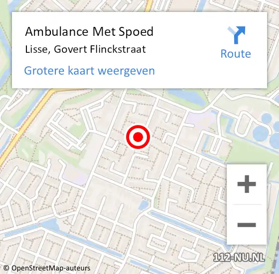 Locatie op kaart van de 112 melding: Ambulance Met Spoed Naar Lisse, Govert Flinckstraat op 5 mei 2024 12:06