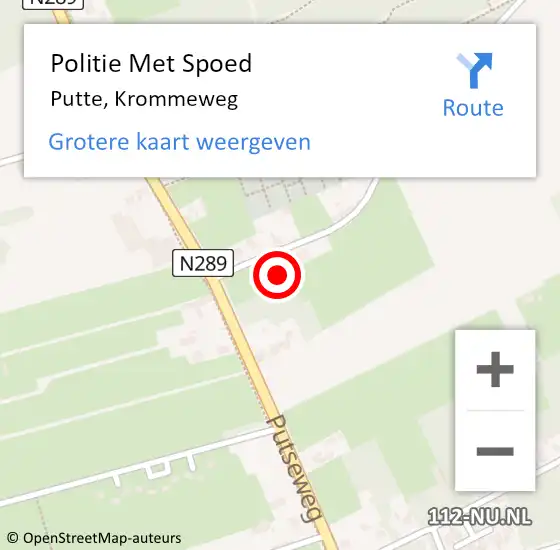 Locatie op kaart van de 112 melding: Politie Met Spoed Naar Putte, Krommeweg op 5 mei 2024 12:14