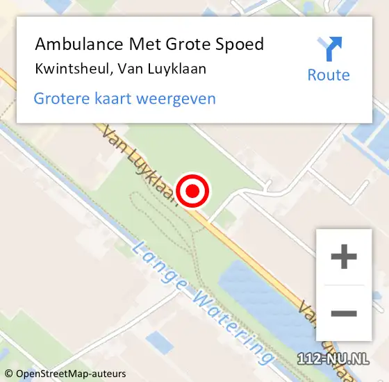 Locatie op kaart van de 112 melding: Ambulance Met Grote Spoed Naar Kwintsheul, Van Luyklaan op 5 mei 2024 12:16