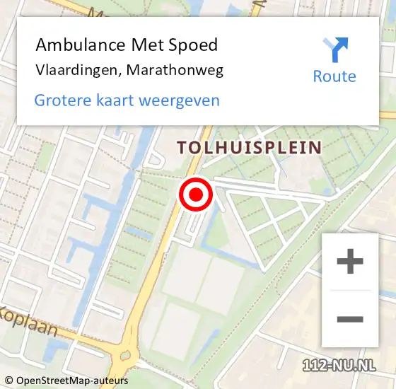 Locatie op kaart van de 112 melding: Ambulance Met Spoed Naar Vlaardingen, Marathonweg op 5 mei 2024 12:34