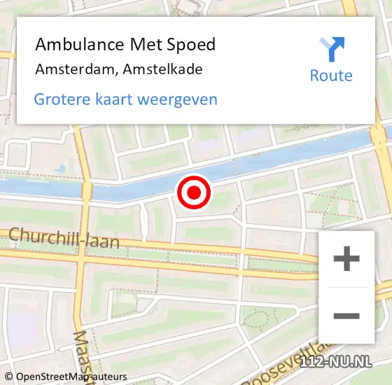 Locatie op kaart van de 112 melding: Ambulance Met Spoed Naar Amsterdam, Amstelkade op 5 mei 2024 12:47