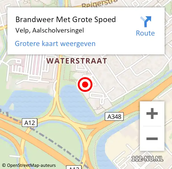 Locatie op kaart van de 112 melding: Brandweer Met Grote Spoed Naar Velp, Aalscholversingel op 5 mei 2024 12:47