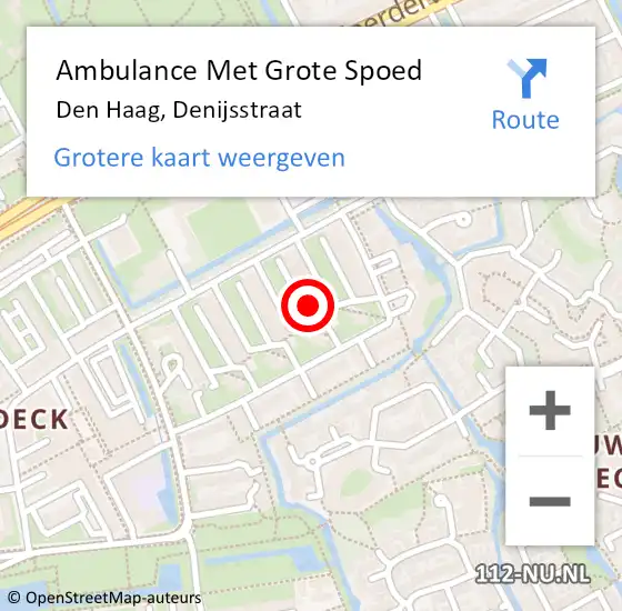 Locatie op kaart van de 112 melding: Ambulance Met Grote Spoed Naar Den Haag, Denijsstraat op 5 mei 2024 12:53