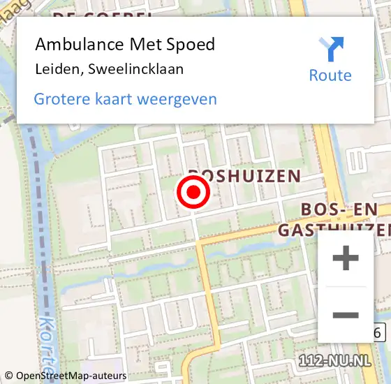 Locatie op kaart van de 112 melding: Ambulance Met Spoed Naar Leiden, Sweelincklaan op 5 mei 2024 13:01