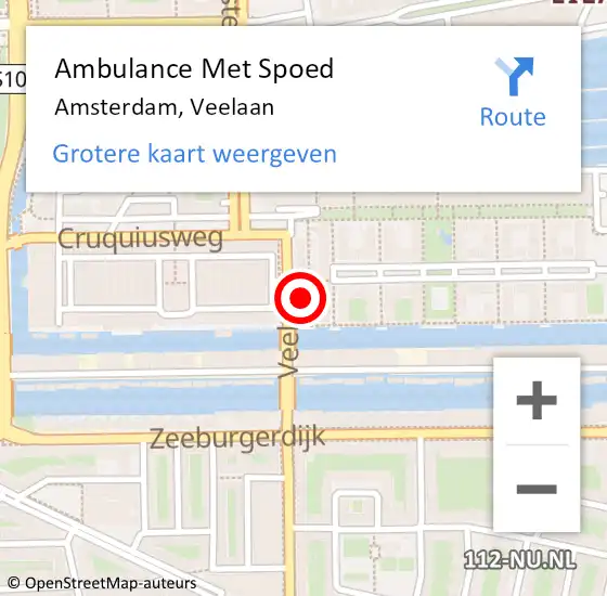 Locatie op kaart van de 112 melding: Ambulance Met Spoed Naar Amsterdam, Veelaan op 5 mei 2024 13:10