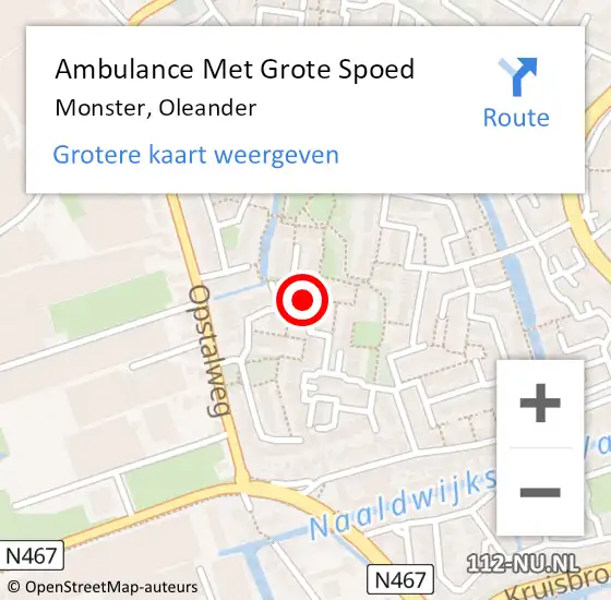 Locatie op kaart van de 112 melding: Ambulance Met Grote Spoed Naar Monster, Oleander op 5 mei 2024 13:10