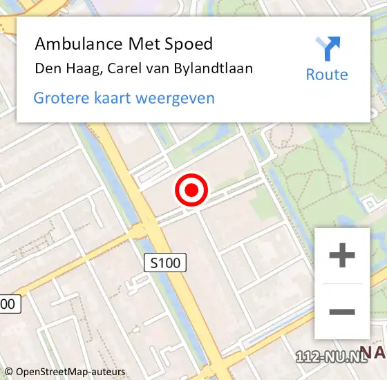Locatie op kaart van de 112 melding: Ambulance Met Spoed Naar Den Haag, Carel van Bylandtlaan op 5 mei 2024 13:15