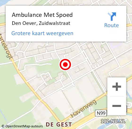 Locatie op kaart van de 112 melding: Ambulance Met Spoed Naar Den Oever, Zuidwalstraat op 5 mei 2024 13:20