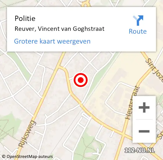 Locatie op kaart van de 112 melding: Politie Reuver, Vincent van Goghstraat op 5 mei 2024 13:30