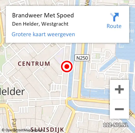 Locatie op kaart van de 112 melding: Brandweer Met Spoed Naar Den Helder, Westgracht op 5 mei 2024 13:50