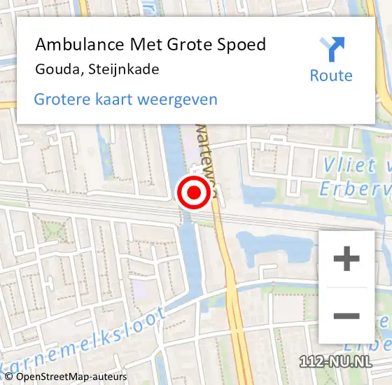 Locatie op kaart van de 112 melding: Ambulance Met Grote Spoed Naar Gouda, Steijnkade op 5 mei 2024 13:51