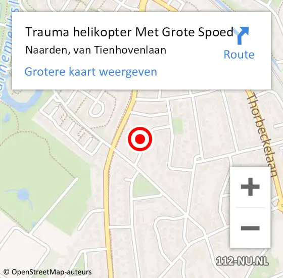 Locatie op kaart van de 112 melding: Trauma helikopter Met Grote Spoed Naar Naarden, van Tienhovenlaan op 5 mei 2024 13:54