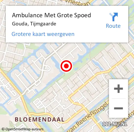 Locatie op kaart van de 112 melding: Ambulance Met Grote Spoed Naar Gouda, Tijmgaarde op 5 mei 2024 13:55