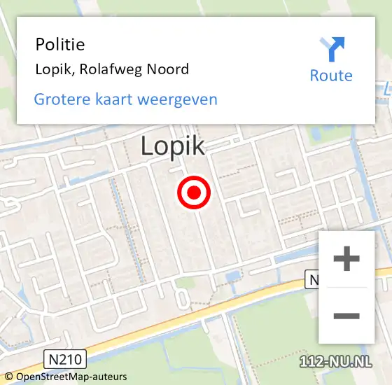 Locatie op kaart van de 112 melding: Politie Lopik, Rolafweg Noord op 5 mei 2024 13:56
