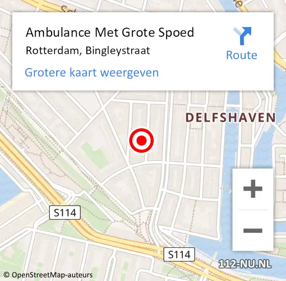 Locatie op kaart van de 112 melding: Ambulance Met Grote Spoed Naar Rotterdam, Bingleystraat op 5 mei 2024 14:00