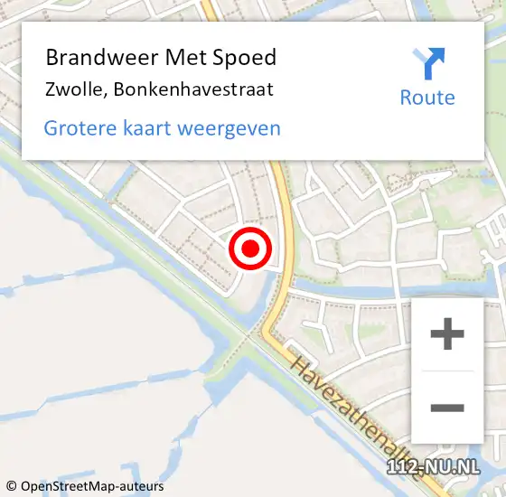 Locatie op kaart van de 112 melding: Brandweer Met Spoed Naar Zwolle, Bonkenhavestraat op 5 mei 2024 14:05