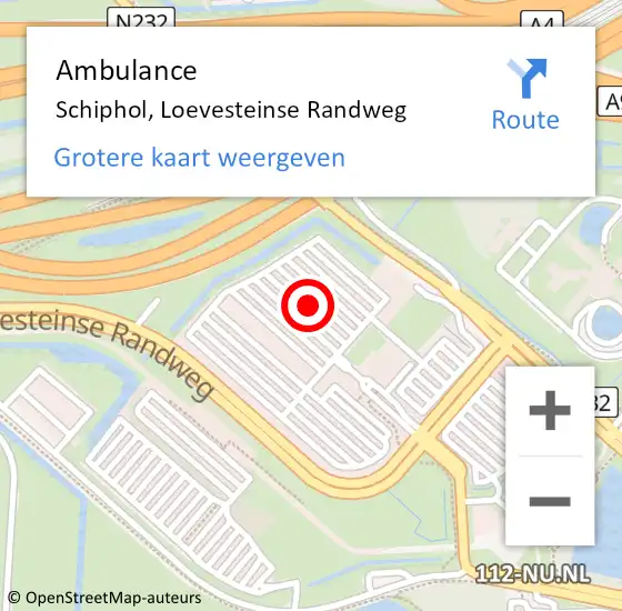 Locatie op kaart van de 112 melding: Ambulance Schiphol, Loevesteinse Randweg op 5 mei 2024 14:32