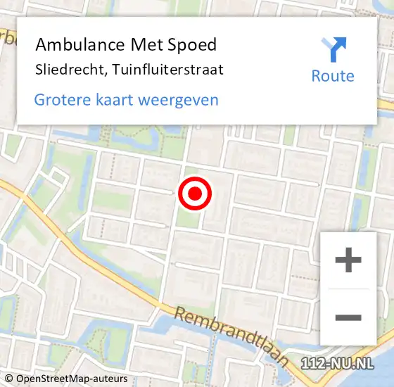 Locatie op kaart van de 112 melding: Ambulance Met Spoed Naar Sliedrecht, Tuinfluiterstraat op 5 mei 2024 14:57