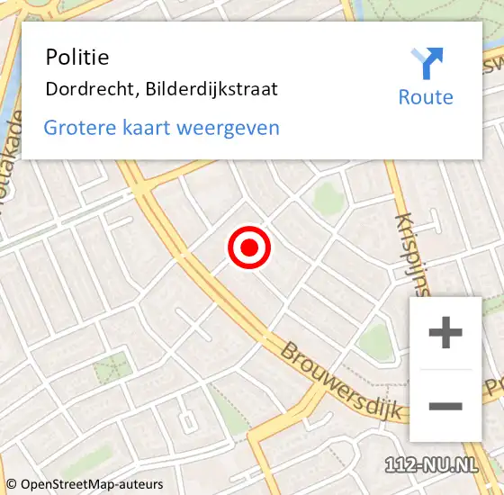 Locatie op kaart van de 112 melding: Politie Dordrecht, Bilderdijkstraat op 5 mei 2024 15:02