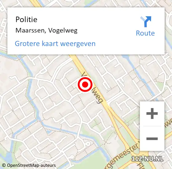 Locatie op kaart van de 112 melding: Politie Maarssen, Vogelweg op 5 mei 2024 15:07