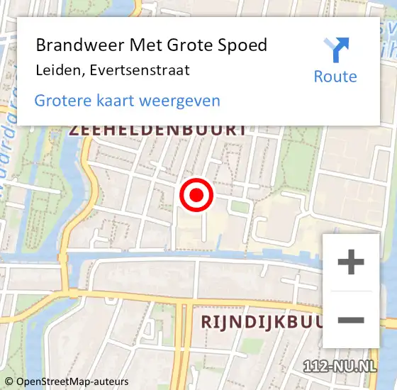 Locatie op kaart van de 112 melding: Brandweer Met Grote Spoed Naar Leiden, Evertsenstraat op 5 mei 2024 15:12
