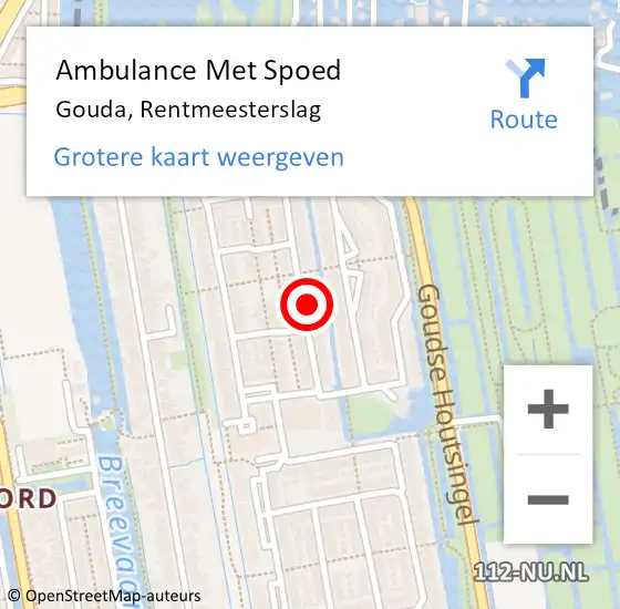 Locatie op kaart van de 112 melding: Ambulance Met Spoed Naar Gouda, Rentmeesterslag op 5 mei 2024 15:14