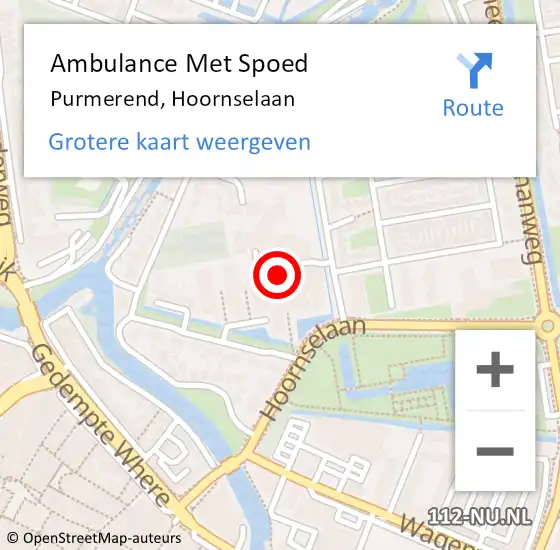 Locatie op kaart van de 112 melding: Ambulance Met Spoed Naar Purmerend, Hoornselaan op 5 mei 2024 15:16