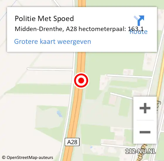 Locatie op kaart van de 112 melding: Politie Met Spoed Naar Midden-Drenthe, A28 hectometerpaal: 163,1 op 5 mei 2024 15:17