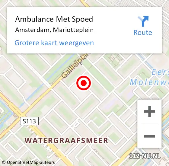 Locatie op kaart van de 112 melding: Ambulance Met Spoed Naar Amsterdam, Mariotteplein op 5 mei 2024 15:22