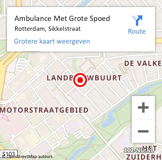 Locatie op kaart van de 112 melding: Ambulance Met Grote Spoed Naar Rotterdam, Sikkelstraat op 5 mei 2024 16:20