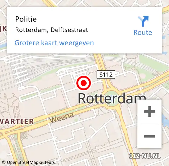 Locatie op kaart van de 112 melding: Politie Rotterdam, Delftsestraat op 5 mei 2024 16:20