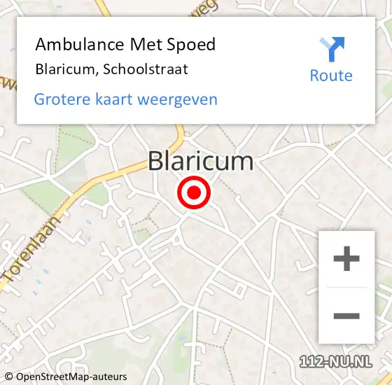 Locatie op kaart van de 112 melding: Ambulance Met Spoed Naar Blaricum, Schoolstraat op 4 oktober 2014 19:40