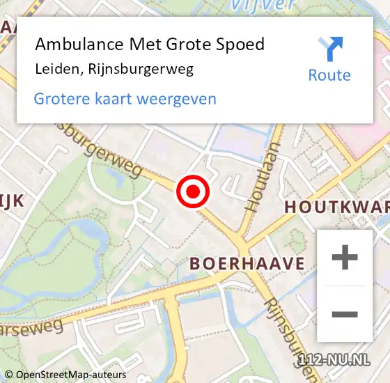 Locatie op kaart van de 112 melding: Ambulance Met Grote Spoed Naar Leiden, Rijnsburgerweg op 5 mei 2024 16:44