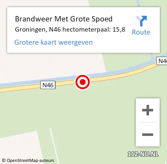 Locatie op kaart van de 112 melding: Brandweer Met Grote Spoed Naar Groningen, N46 hectometerpaal: 15,8 op 5 mei 2024 17:28