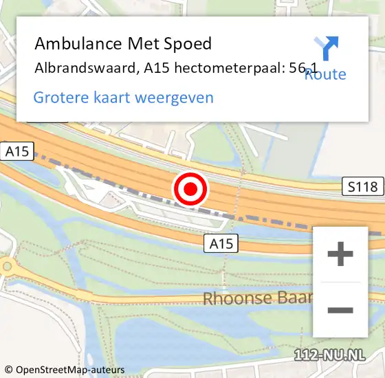 Locatie op kaart van de 112 melding: Ambulance Met Spoed Naar Albrandswaard, A15 hectometerpaal: 56,1 op 5 mei 2024 17:31