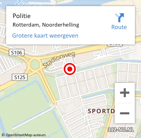 Locatie op kaart van de 112 melding: Politie Rotterdam, Noorderhelling op 5 mei 2024 17:59
