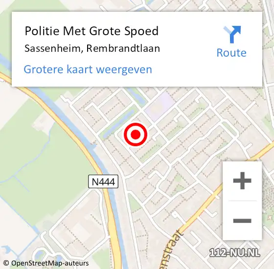 Locatie op kaart van de 112 melding: Politie Met Grote Spoed Naar Sassenheim, Rembrandtlaan op 5 mei 2024 18:00