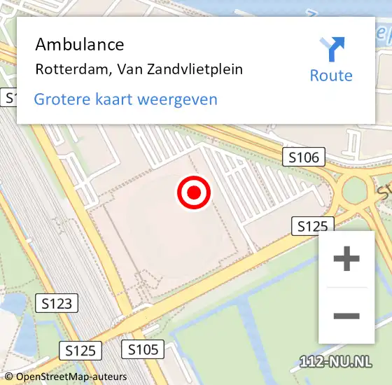 Locatie op kaart van de 112 melding: Ambulance Rotterdam, Van Zandvlietplein op 5 mei 2024 18:09