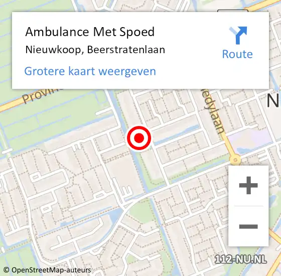 Locatie op kaart van de 112 melding: Ambulance Met Spoed Naar Nieuwkoop, Beerstratenlaan op 5 mei 2024 18:17