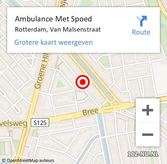 Locatie op kaart van de 112 melding: Ambulance Met Spoed Naar Rotterdam, Van Malsenstraat op 5 mei 2024 18:17