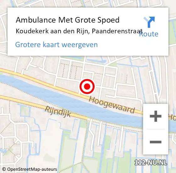 Locatie op kaart van de 112 melding: Ambulance Met Grote Spoed Naar Koudekerk aan den Rijn, Paanderenstraat op 5 mei 2024 18:32