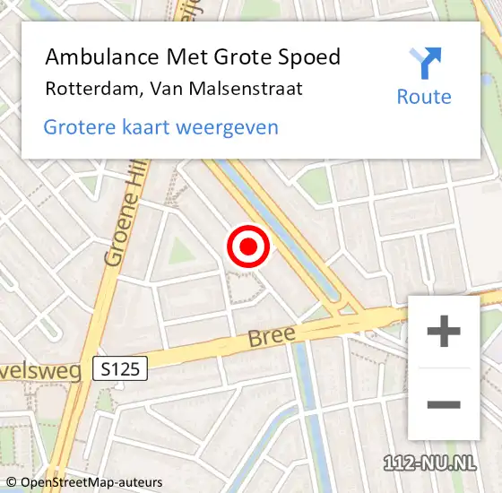 Locatie op kaart van de 112 melding: Ambulance Met Grote Spoed Naar Rotterdam, Van Malsenstraat op 5 mei 2024 18:41